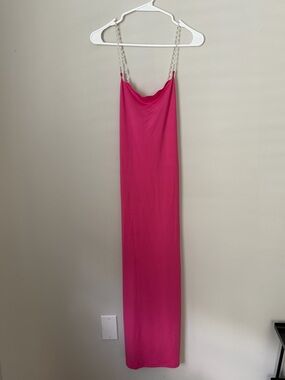 Hot Pink Slip Dress with Chain Straps